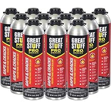 Great Stuff Pro Gaps & Cracks 30 oz Fireblock Foam Insulation Sealant Closed Cell, Polyurethane Expanding Spray Foam Insulates & Seals Gaps Up to 3", Pack of 12