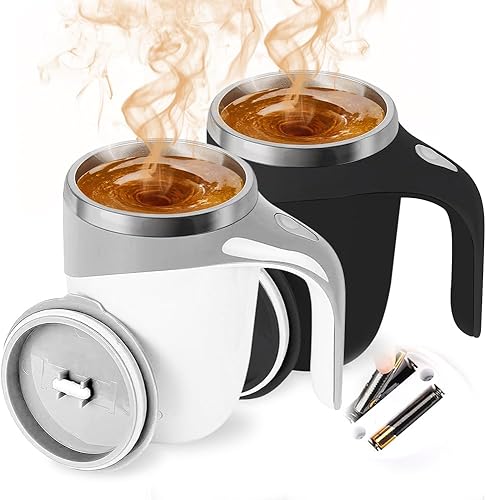 2 tazas de café magnéticas automáticas autoagitables, taza de agitación magnética giratoria para hogar, oficina, viajes, mezcla, taza de acero