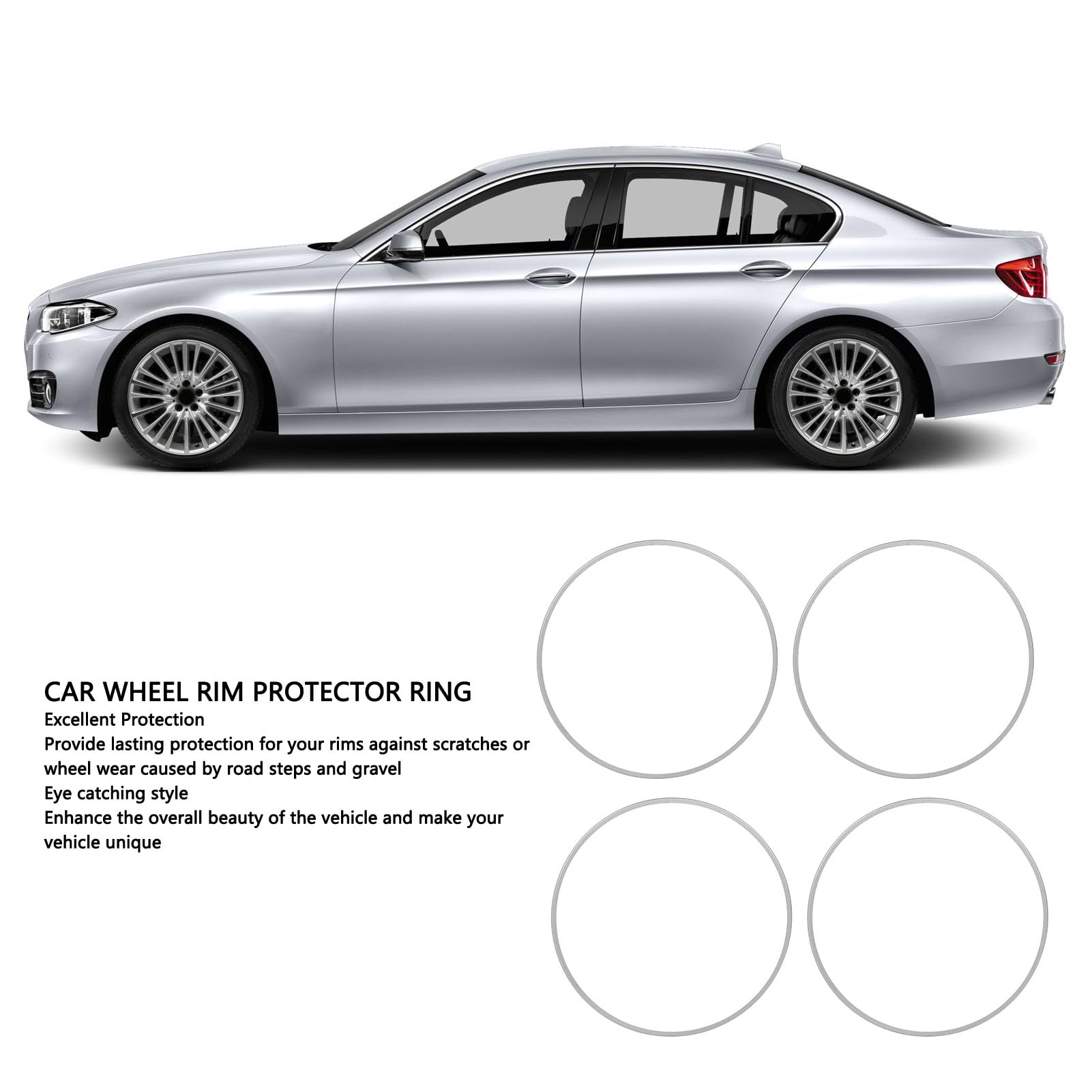 18 Zoll Rad Rand Beschützer Ring 4pcs Aluminiumlegierung Rostfester Anti -Scratch -Rücken -Kleber 360 -Grad -Schutz für Autos mit Flachem Radkante