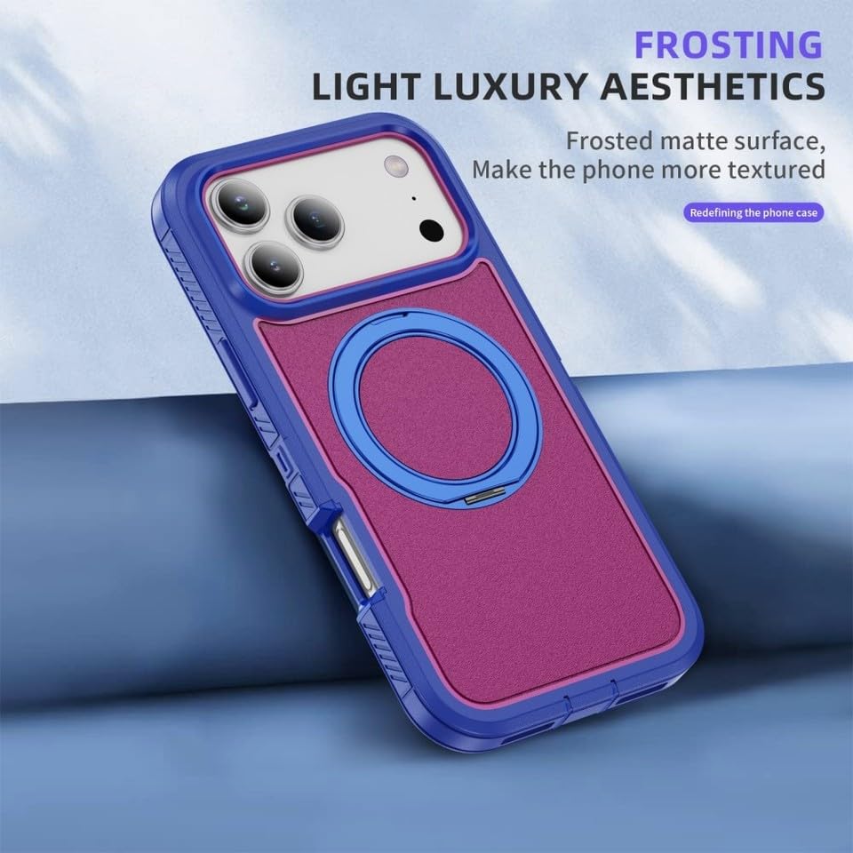 Coque iPhone 16 anti-chute avec béquille rotative silicone rigide bleu
