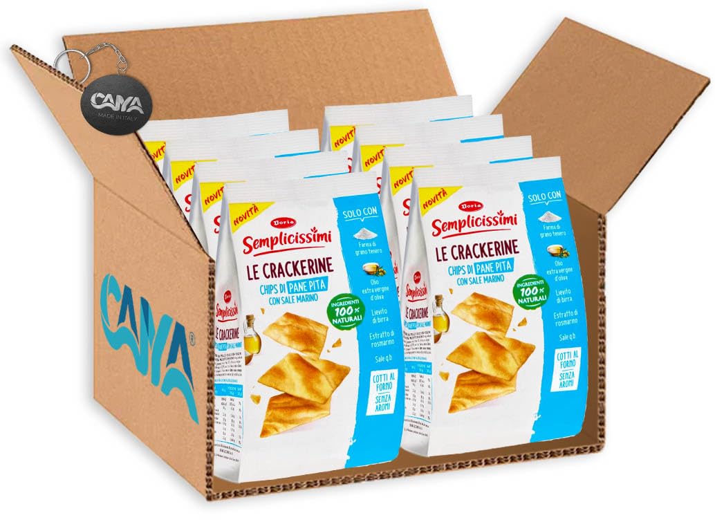 8X Doria Semplicissimi le Crackerine Chips di Pane Pita con Sale Marino 90g [CAIYA® BOX da 8 Confezioni]