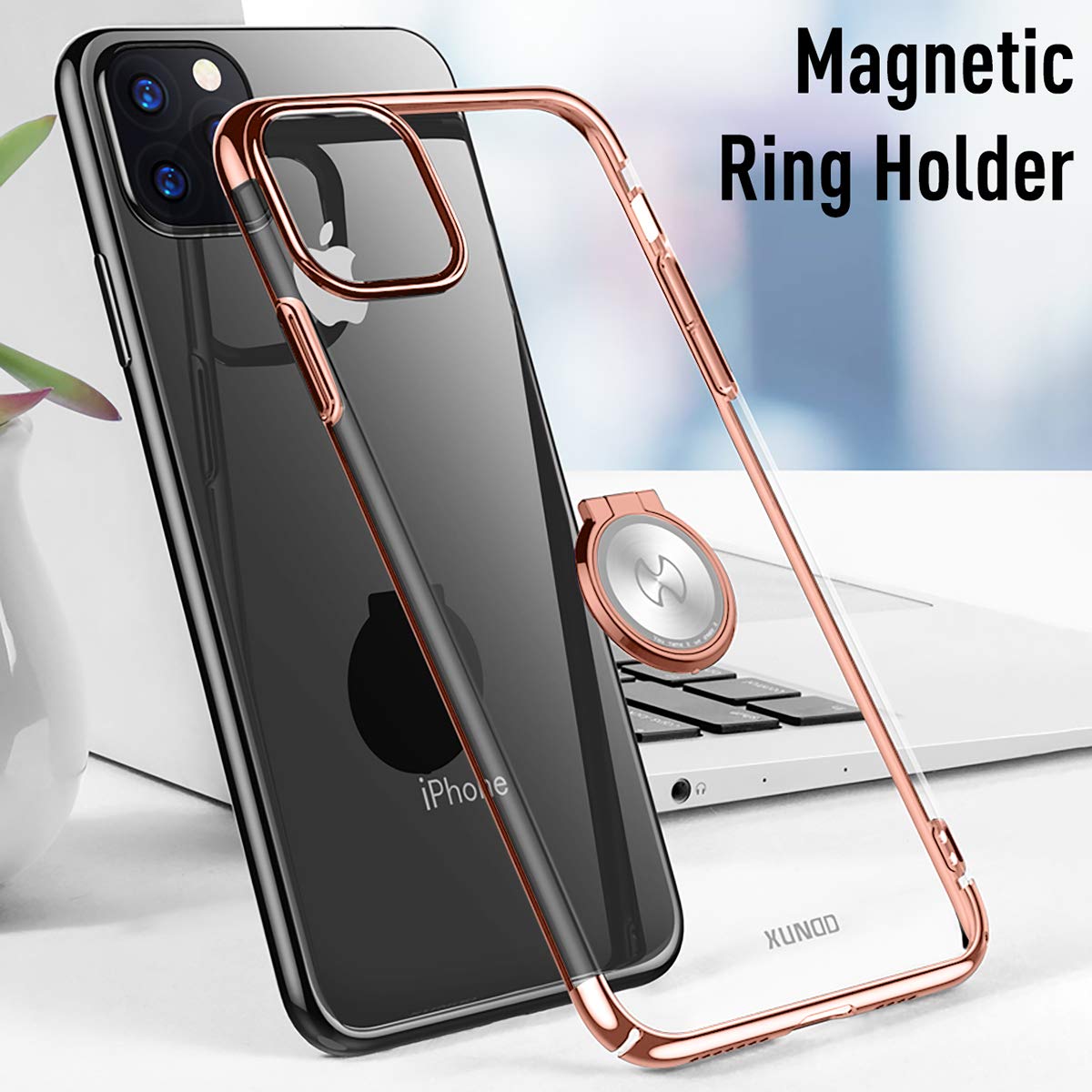 AICase Xundd iPhone 11 PRO Max Custodia, Cristallo con Anello Magnetico del cavalletto Funzione di 360 °, Magnete Supporto per Auto per Apple iPhone 11 PRO Max (Oro Rosa