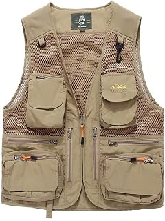 EPANO Men's multi-pocket spring and summer mesh fishing photography vest thin quick-dried vest middle-aged outdoor shoulder clip Mesh Waistcoat Multi Pockets (Color : A, Size : 2XL)