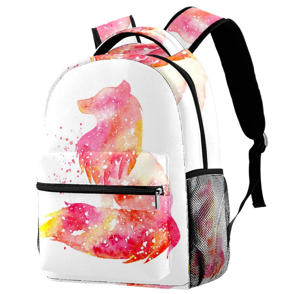 Watercolor Animal Firefox Backpack Students Shoulder Bags Travel Bag College School Backpacks