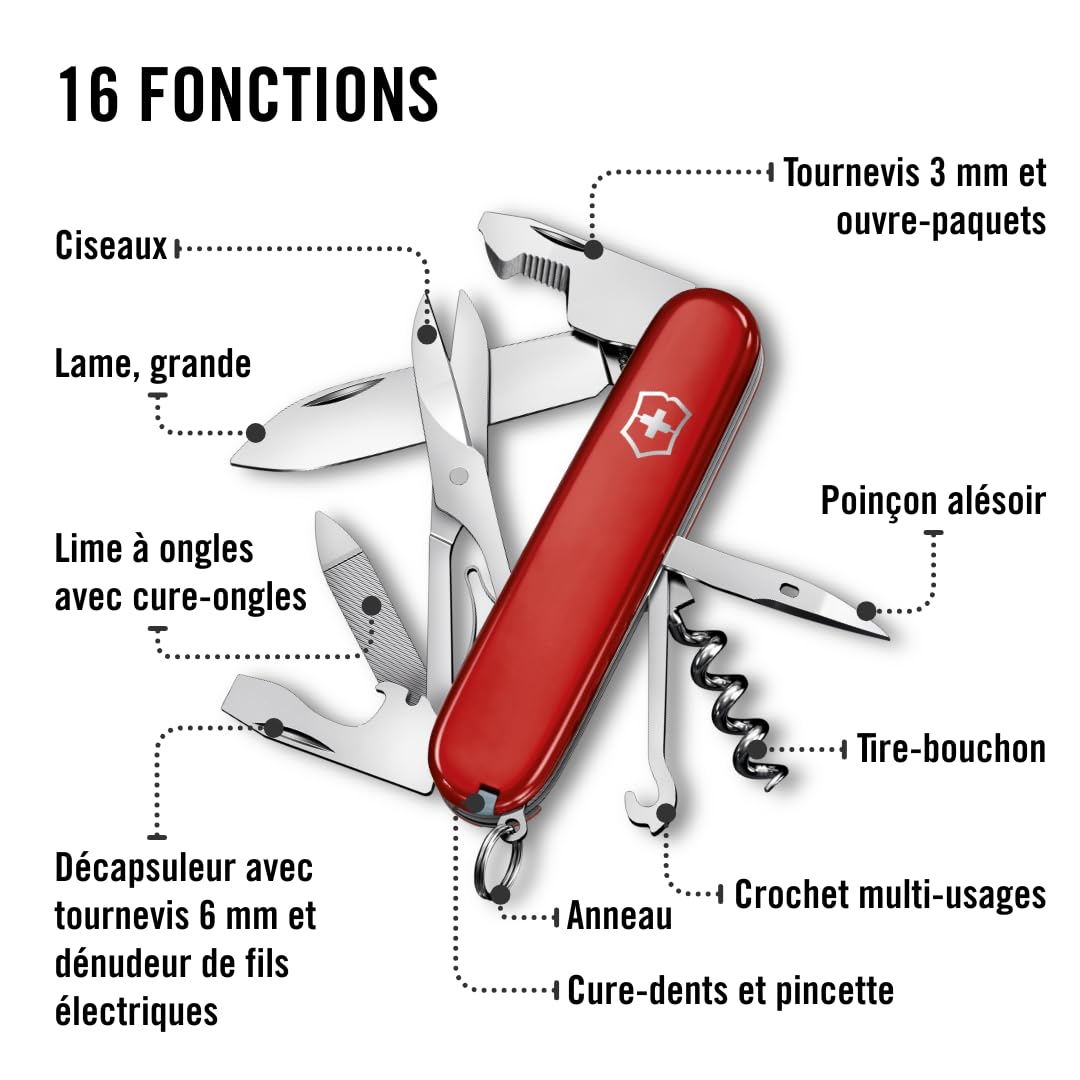 Victorinox Couteau de Poche Companion, 16 Fonctions, Outil Multifonction, Outil de Poche, y c. Ciseaux, Tournevis, Stylo à Bille, Swiss Made, Rouge