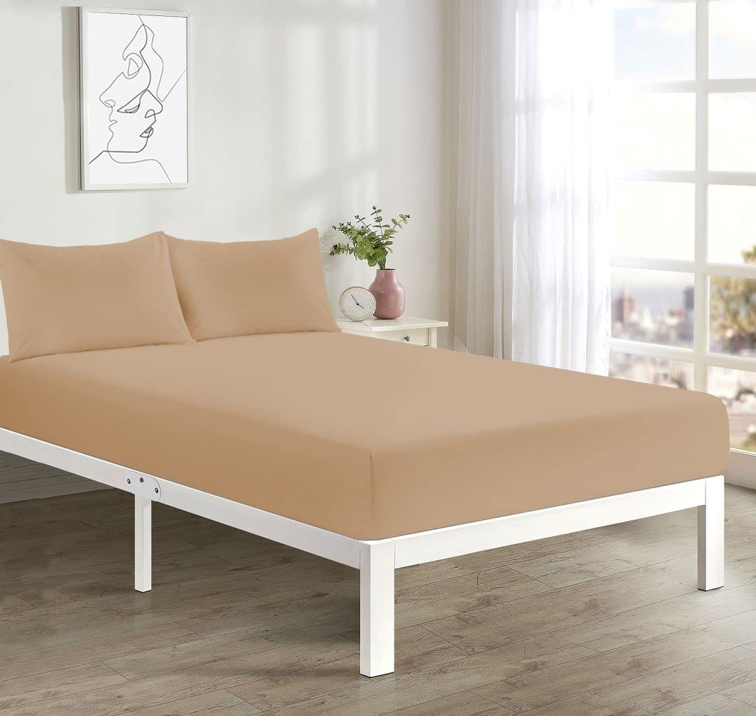 PARADISE STAR Flat Bed Sheet – Poly Cotton Percale Easy Care Bedding Sheet, Soft Breathable Durable Top Sheet for Bed (Latte, King)