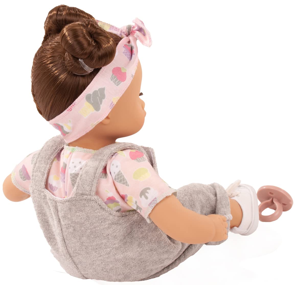 Götz 2320954 Muffin Popsicle bambola bebè 33 cm | 8 pezzi, capelli castani, corpo morbido, dai 3 anni, pettinabile, capelli lavabili, ciuccio, cardigan e fascia per capelli