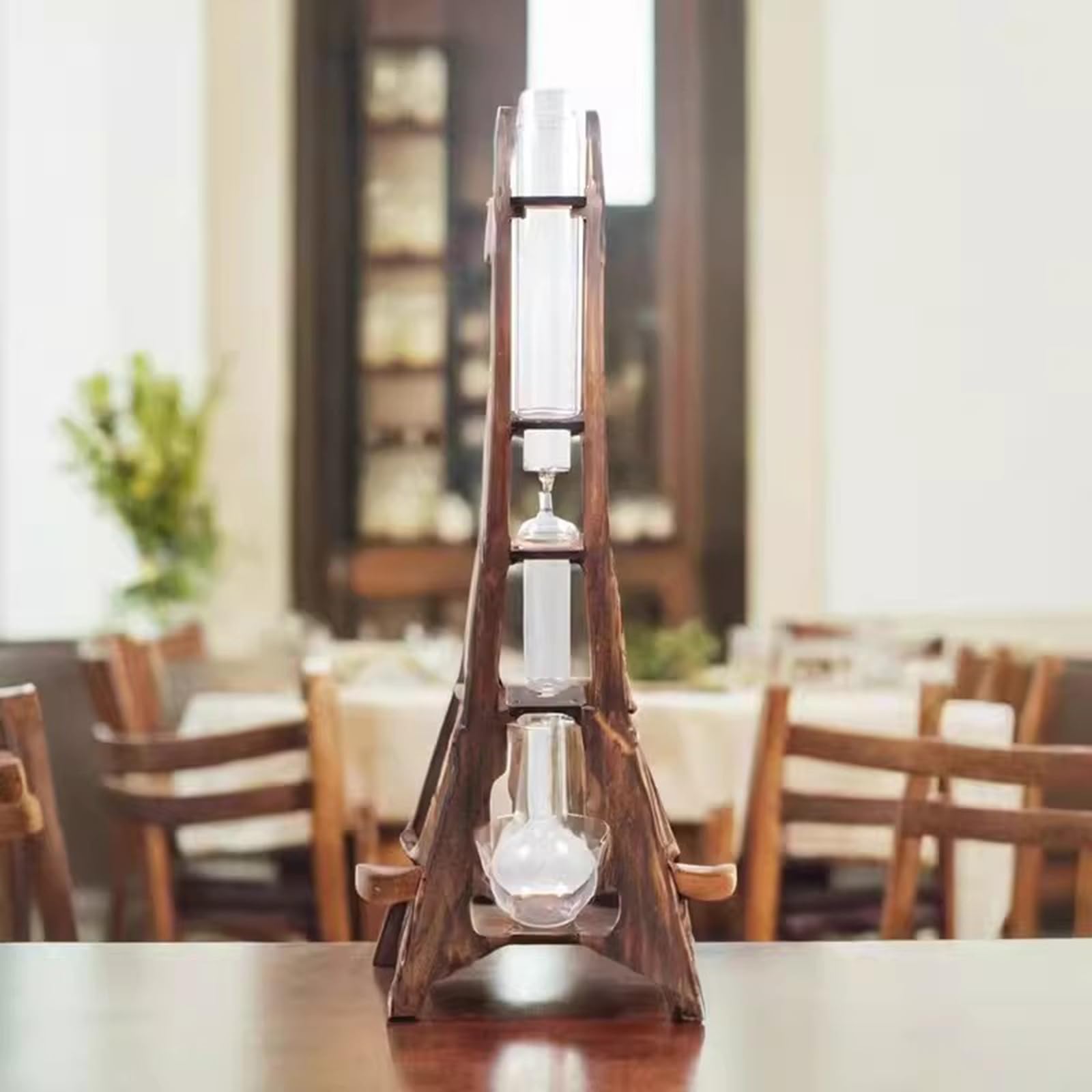 Cafetera fría con doble válvula de acero inoxidable, marco de madera y cristalería, gran capacidad para el hogar o cafetería, para 8-10 tazas
