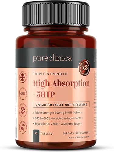 5HTP 300 mg x 90 tabletas - Suministro de 3 meses Con 220 mg de vitamina C B6 y extracto de pimienta negra