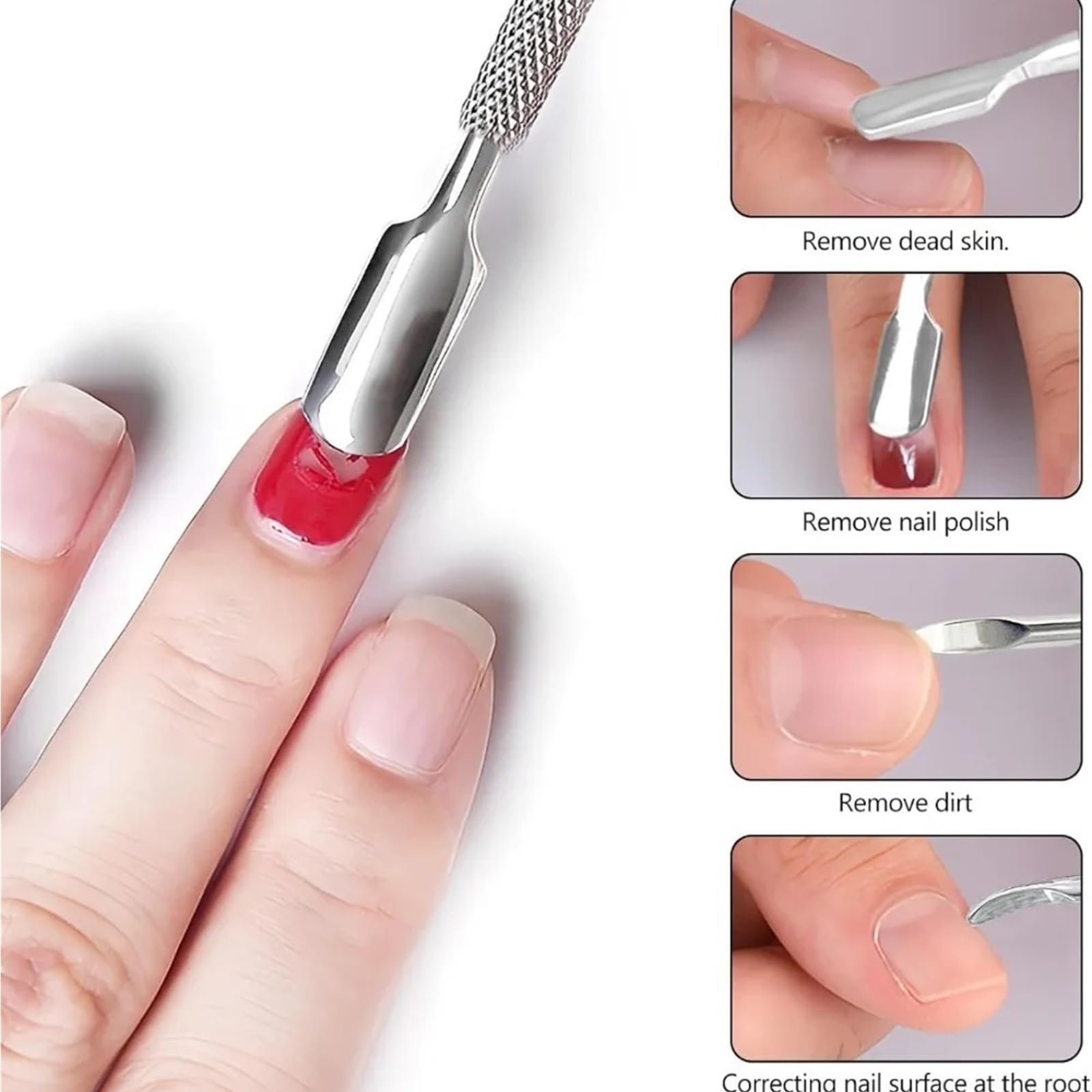 Spingi Cuticole Set spingicuticole bifacciale da 5 pezzi Per Pelle Morta | Strumenti professionali for la cura delle unghie for manicure e pedicure in acciaio inossidabile