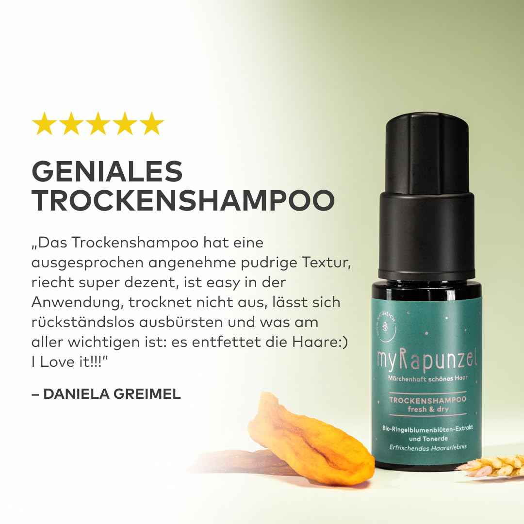 Trockenshampoo – Natürliche Trockenwäsche für fettigen Haaransatz – sofort frisches Haar & Volumen ohne Rückstände – mit Bio-Ringelblume & Tonerde – 100% natürliche Inhaltsstoffe – 20 g