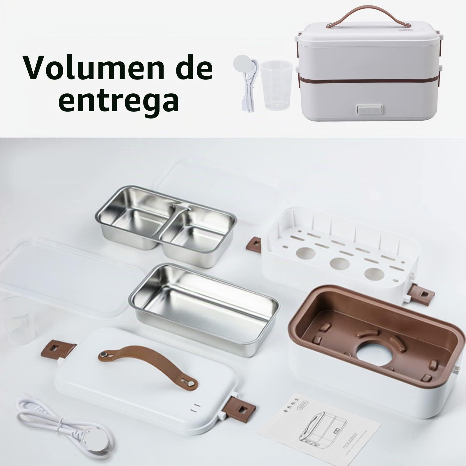 Fiambrera Eléctrica, Calentador de Alimentos Portátil para el Hogar, Oficina, Escuela, 2 Capas, Fiambrera de Vapor, 20 Minutos de Calentamiento Rápido con Recipiente Extraíble de Acero(0.8L/220V)
