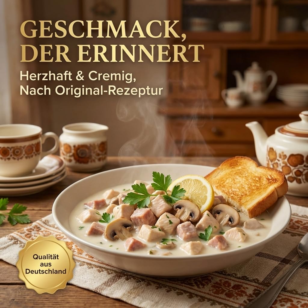 Sachsen Gold Würzfleisch 12x400g – Hähnchen & Schweinefleisch | Mit Champignons, traditioneller Rezeptur – ostdeutsche Spezialität zum Überbacken, 4,8 kg Vorrat