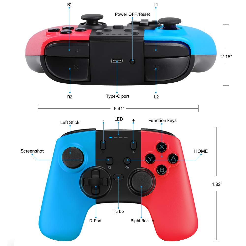 Wireless Controller for Nintendo Switch,STOGA Remote Pro Controller for Nintendo Switch Console, Game Controller Supports Gyro Axis, Thrbo and Dual Vibration (Red&Blue)