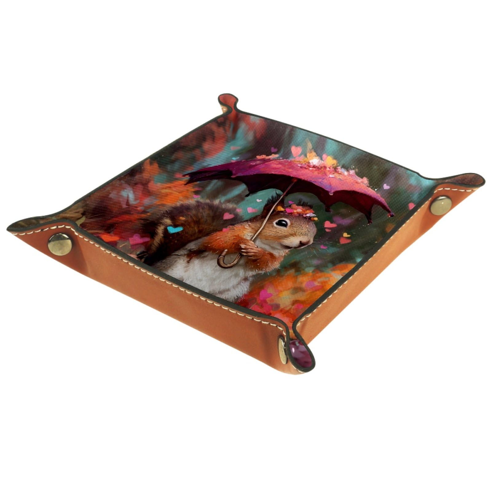 VAPOKF Squirrel Dice Trays Quadrilateral Dice Folding Tray Microfiber Leather Holder for Table Games RPG DND, 20.5 × 20.5 cm