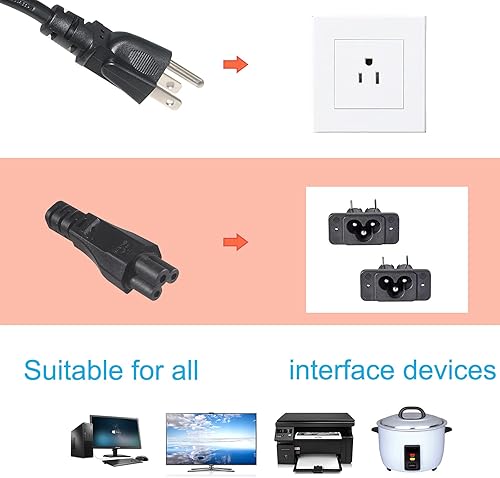 Miniatura 9 de Cable de alimentación estándar para portátil de 2 pies, 18 AWG 45 grados, enchufe plano NEMA 5-15P a Iec 60320 C5, cable de alimentación de CA