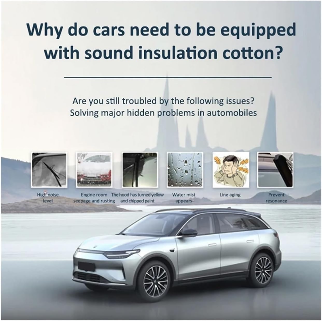 DORKTEES Thick Fire Resistant Front Hood Sound Insulation Mat | Compatible with Geely EX2 2025 2026, Noise Reduction Thermal Lining Cotton Pad Auto Accessories