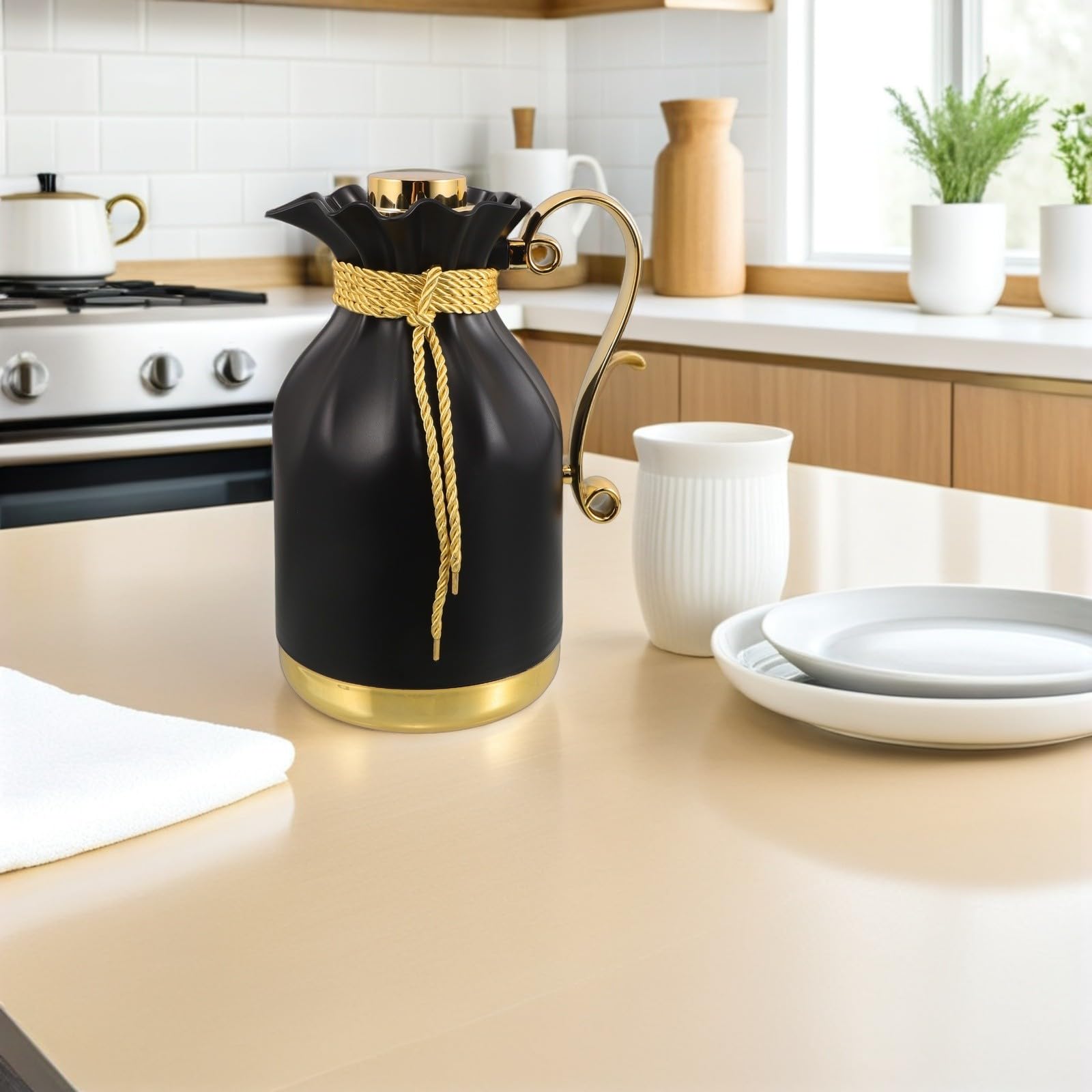 ABOOFAN Isolierte Glaskaraffe 1l mit Großem Fassungsvermögen Hitzebeständig und Leicht zu Reinigen für Büro und Picknick Thermoskanne aus Glas und Silikon
