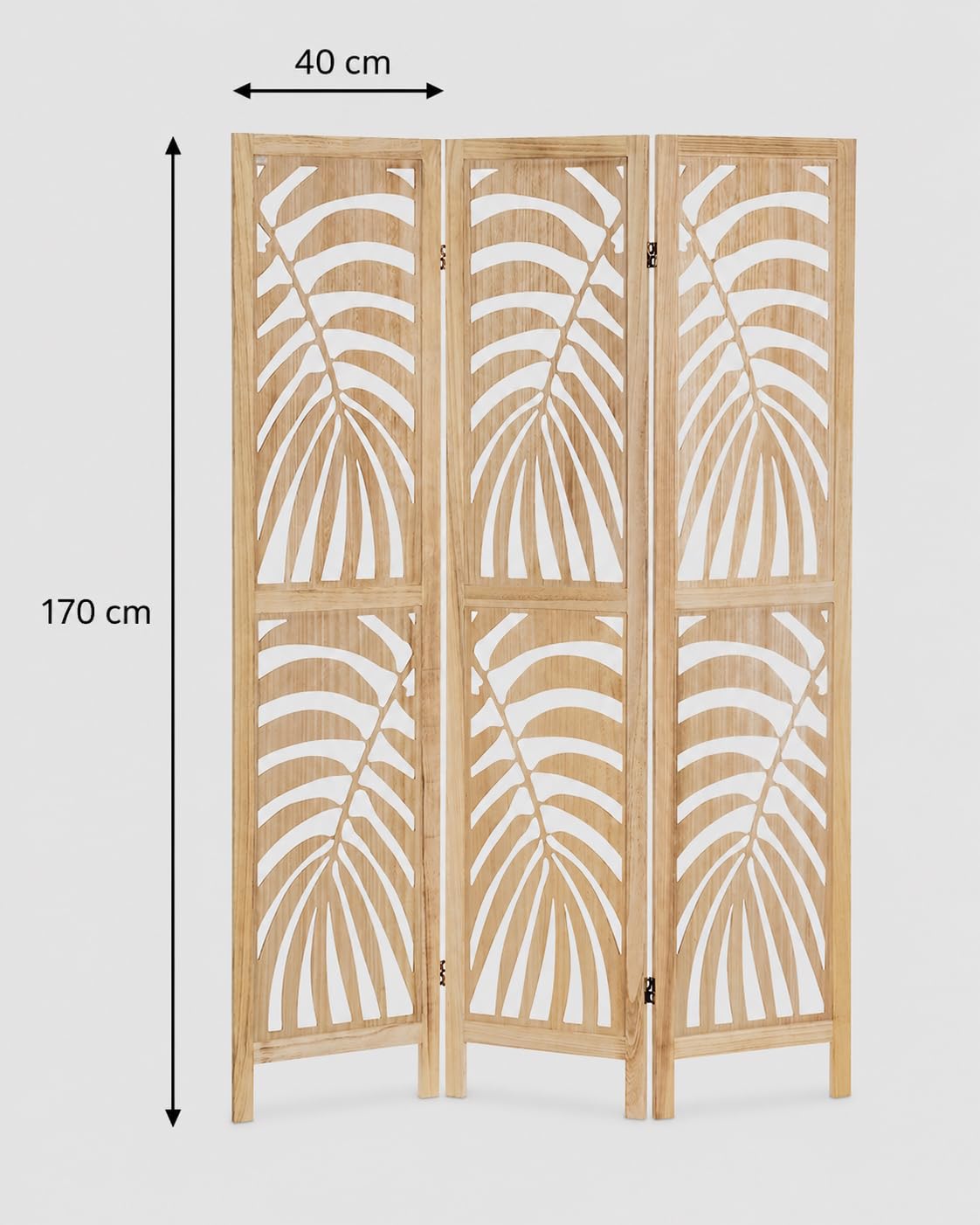 LOLAhome Biombo de 3 Hojas de Madera de paulonia Natural con Tallado de 120x170 cm (Natural Hojas)