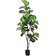 5FT Artificial Fiddle Leaf Fig Tree - Faux Rubber Tree with White Pot - Tall Fake Floor Plant with 56 Leaves - Artificial Plant for Home Decor Indoor Office Living Room