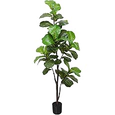 5FT Artificial Fiddle Leaf Fig Tree - Faux Rubber Tree with White Pot - Tall Fake Floor Plant with 56 Leaves - Artificial Plant for Home Decor Indoor Office Living Room