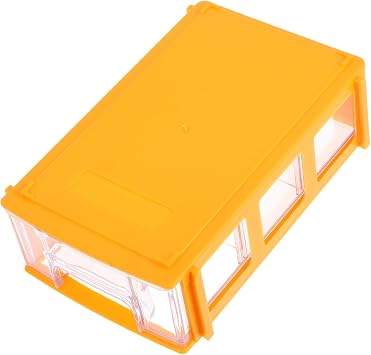 Stackable Plastic Storage Drawer Unit with 3 Small Drawers, Yellow Craft Organizer Box for Desktop Office and Art Supplies Storage