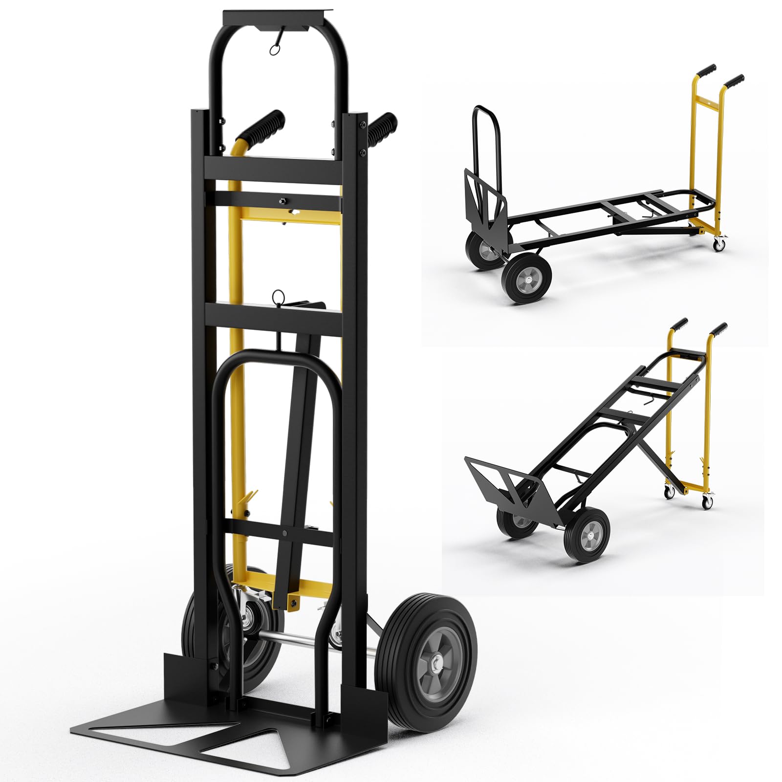 GYMAX Carrello a Mano Convertibile 3-in-1, Carrello Portatile Pesante in Metallo con Ruote in Gomma, Capacità 450kg, Carrello Industriale Pieghevole per Trasporto e Spostamento in Garage, Fabbrica