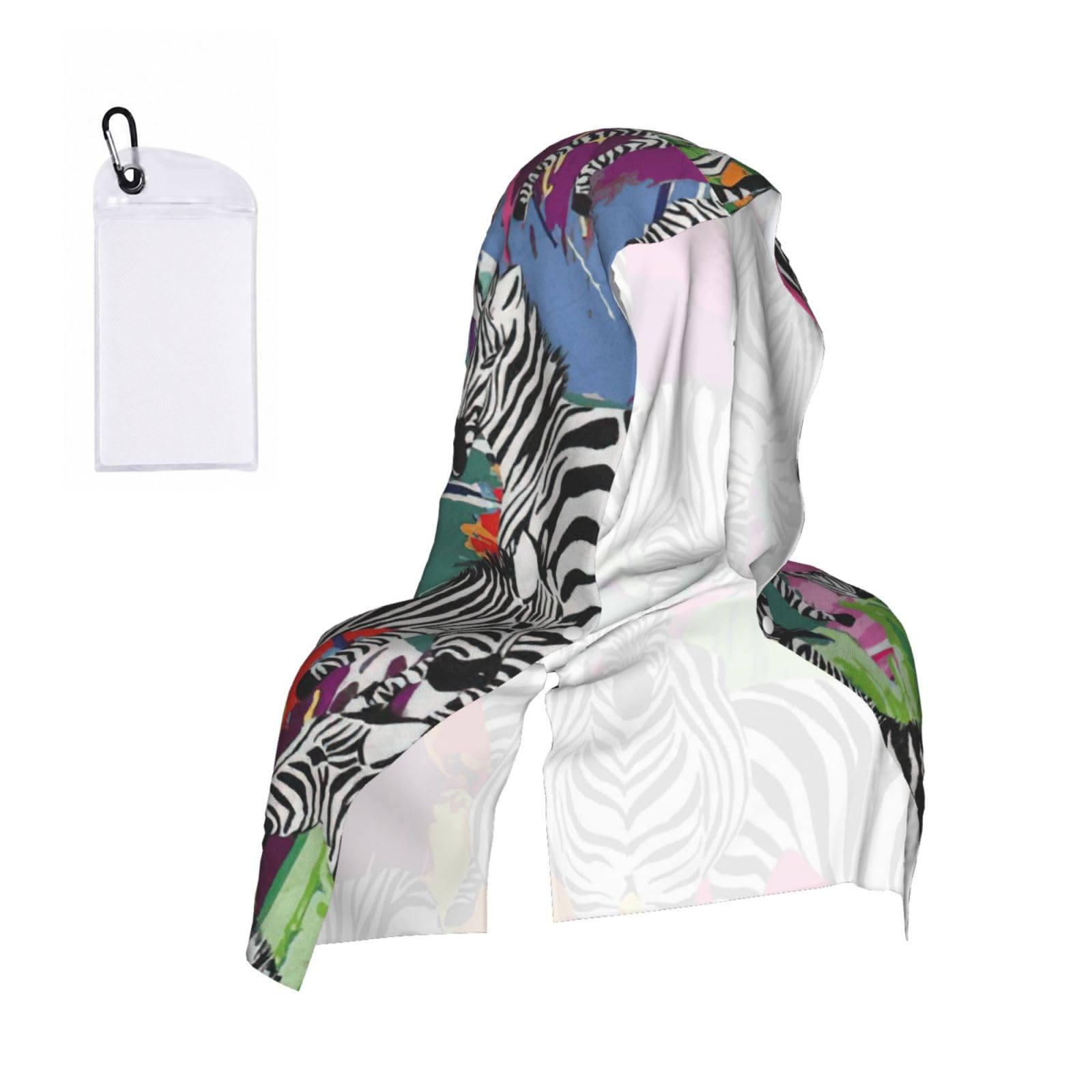 DUWAA Zebra Print Cooling Hooded Sports Towel, 30×60cm Quick Drying Summer Cool Head Wrap For Neck And Face