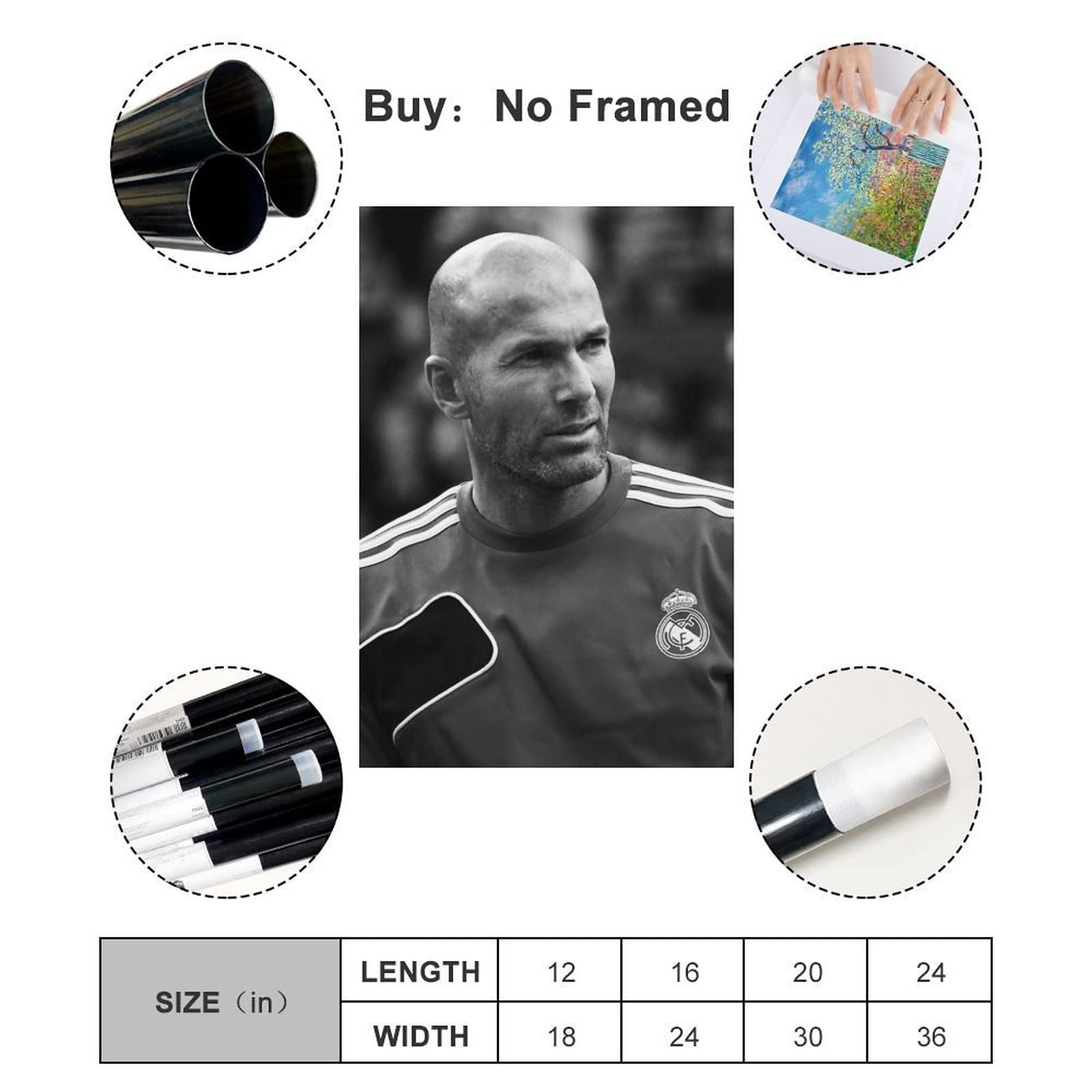 MEZUMI Poster Sur Toile Zidane - Zinedine Zidane Décoration Murale Sportive 30x45 Cm - Sans Cadre