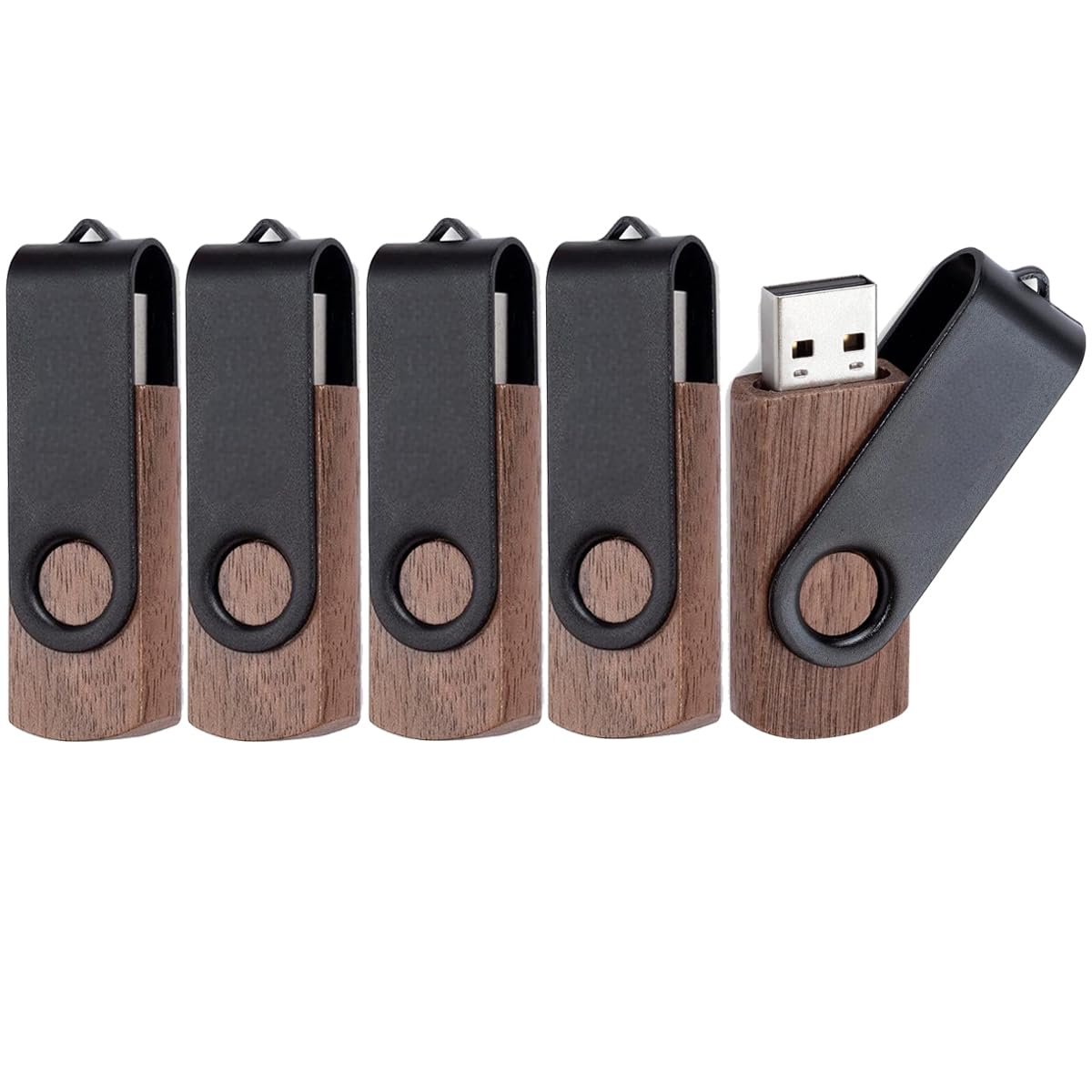 Pamięć flash USB 2.0, drewniana pamięć USB, obrotowa pendrive, zewnętrzne przechowywanie danych, pendrive do komputera, tabletu, laptopa, samochodu, telewizora, 5 sztuk, 64 GB