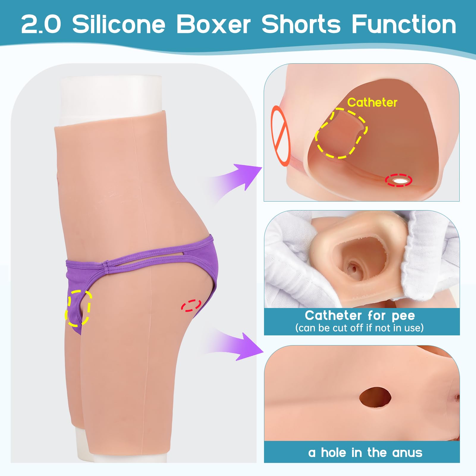 2.0 Pro Shorts en Silicone avec Cathéter Urinaire Apparence Féminine pour Travestis d'homme à Femme Faux Vagin Trans Cosplay Érotiques Culotte