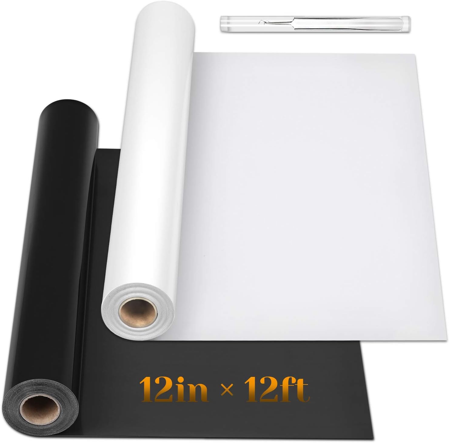 12" x 24ft Heat Transfer Vinyl Rolls, Flasoo 2 Rolls Black and White HTV Iron on Vinyl for Shirts, Compatible with All Cutting Machine, Easy to Cut & Weed (12 Inches by 12 Feet Per Roll)