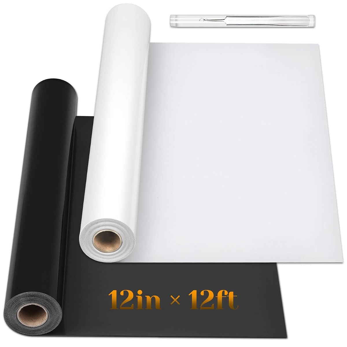 HTV Heat Transfer Vinyl Bundle, Flasoo 2 Rolls Black and White HTV Iron on