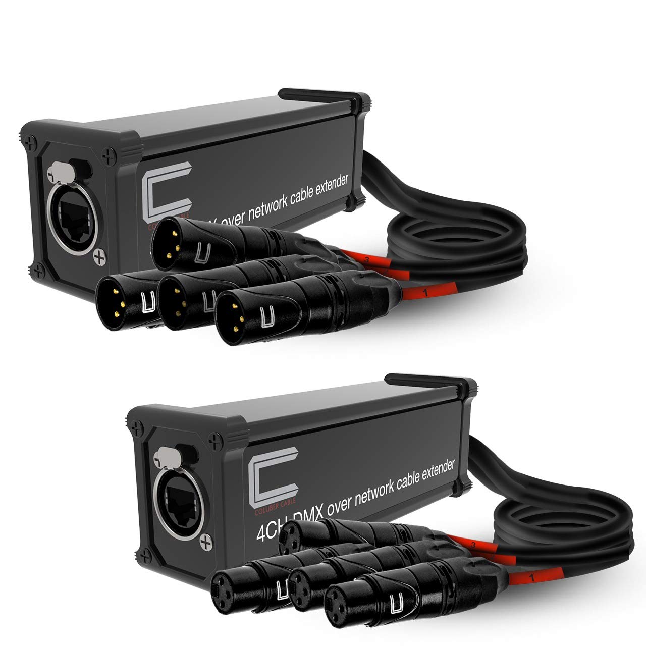 Pair of 4 Channel 3-Pin XLR Male and Female to Ethercon Cable