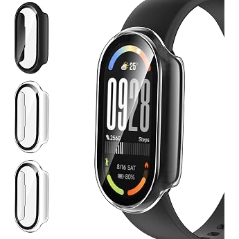 ivoler Pack of 3 Hard PC Case with Glass Screen Protector for Xiaomi Smart Band 10 Full Coverage Shockproof Protective Case Thin HD Clear Scratch-Resistant Bumper Protective Case 2 Transparent + 1 Black