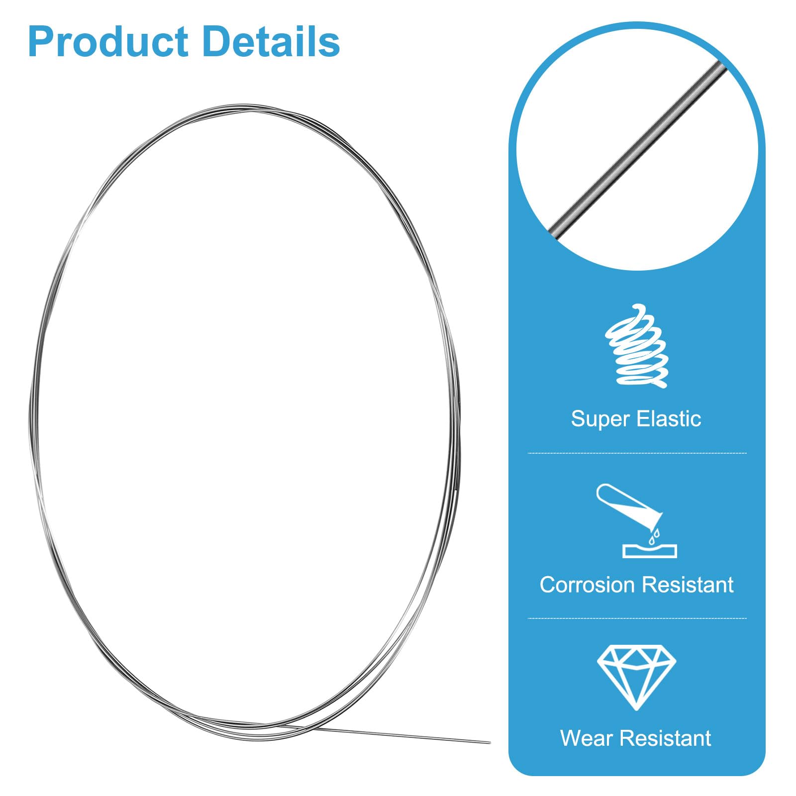 uxcell 5 Feet Nitinol Wire, 3 Pcs 0.5mm Super Elastic Nitinol Shape Memory Pre-Trained Wire Nickel-Titanium Spring Steel Wire for Research Labs DIY Classroom Display - Image 3