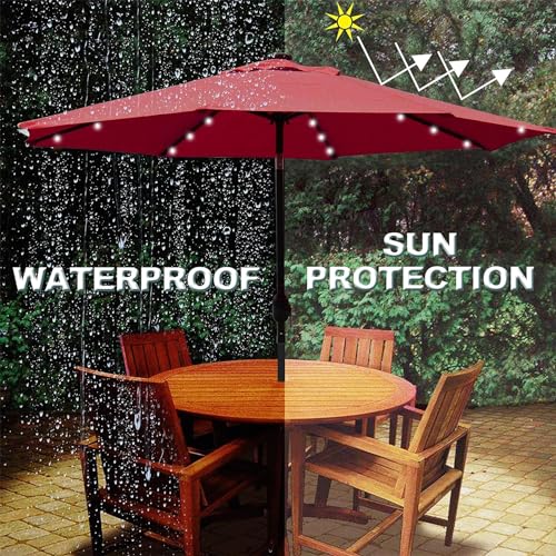 Blissun 9 ft Solar Umbrella, 32 LED Lighted Patio Umbrella, Table Market Umbrella, Outdoor Umbrella for Garden, Deck, Backyard, Pool and Beach (Red) by Blissun - Used condition - Image 4