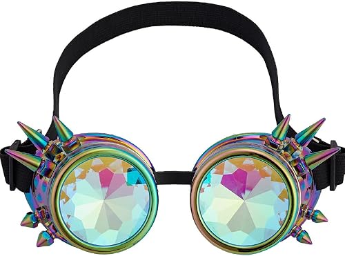 Miniatura 99 de Gafas caleidoscopio para raves trippy psicodélico steampunk con lentes de cristal de difracción de prisma arcoíris Negro