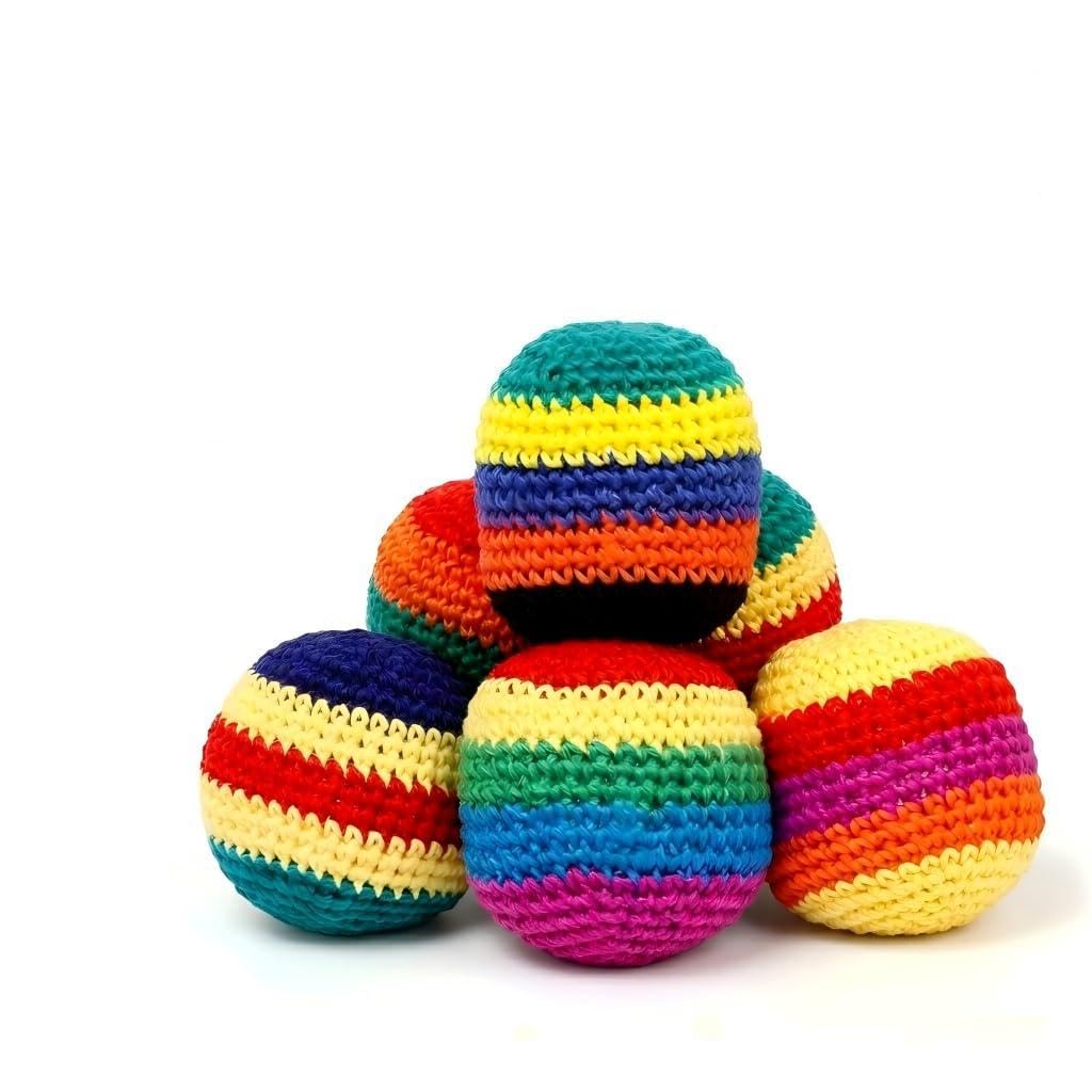 6 Pcs Knitted Sack Ball Set, Crochet Kick Bag for Adults, Pro Sand Footbag for Outdoor Games, Bomb Style Woven Juggling Accessory, Party Favours, Vibrant Colours