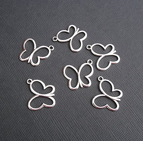 BeadsTreasure 15- Antiqued Silver Tibetan Style Butterfly Charm Pendant Jewelry