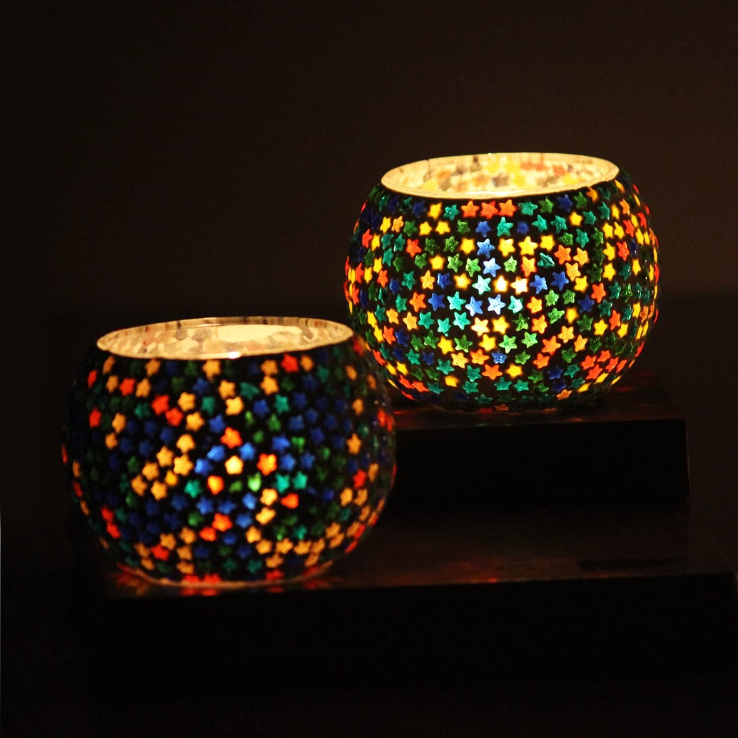 Mahganya Pack of 2 Turkish Mosaic Glass Votive Tealight Candle Holders - Decorations Items for Home Table Decor Gifts (Glass) (Multi Star) (B0CHYMY4QR) Amazon Price History, Amazon Price Tracker