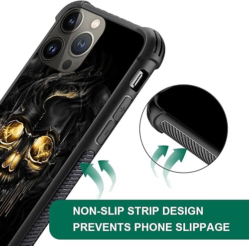 Miniatura 4 de DAIZAG Funda compatible con iPhone 15 Pro Max, funda de calavera dorada y negra para iPhone 15 Pro Max para hombre y mujer, protección completa, a