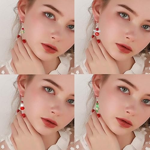 Miniatura 5 de SUNNYCLUE 1 caja para hacer 8 pares de cuentas de cristal de Navidad, kit de fabricación de aretes colgantes de muñeco de nieve blanco, cuentas de