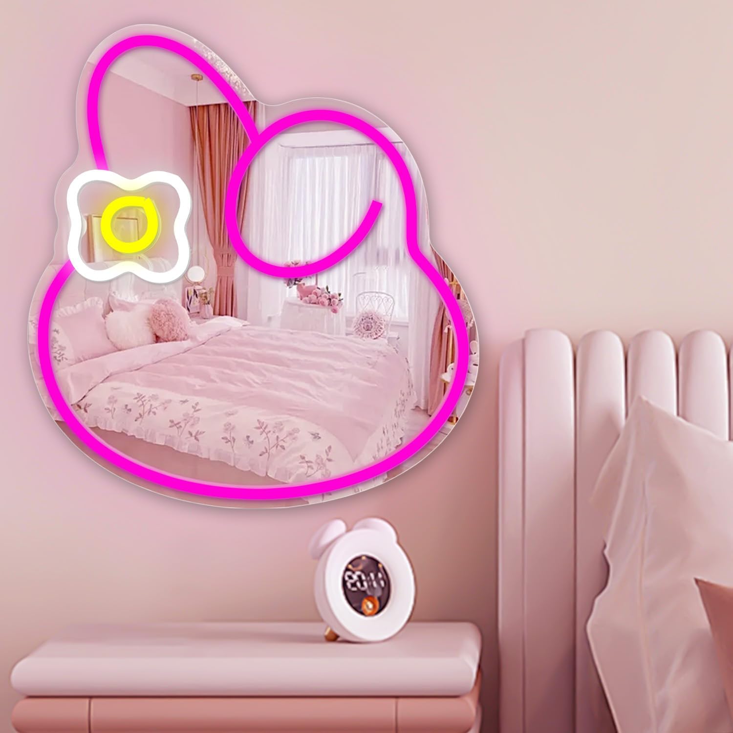 Anime Melody Mirror Neon Sign Dimmable Led Neon Mirror Sign for Dresser Room Decor Anime Wall Mirror Neon Light Up Acrylic Mirror Bedroom Wall Locker Room Living Room
