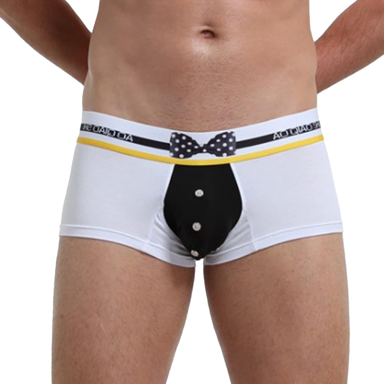 Oyolan Men Tuxedo Bowknot Printing Boxer Brief Underwear Bulge Pouch Underpants Low Rise Shorts Swim Trunks