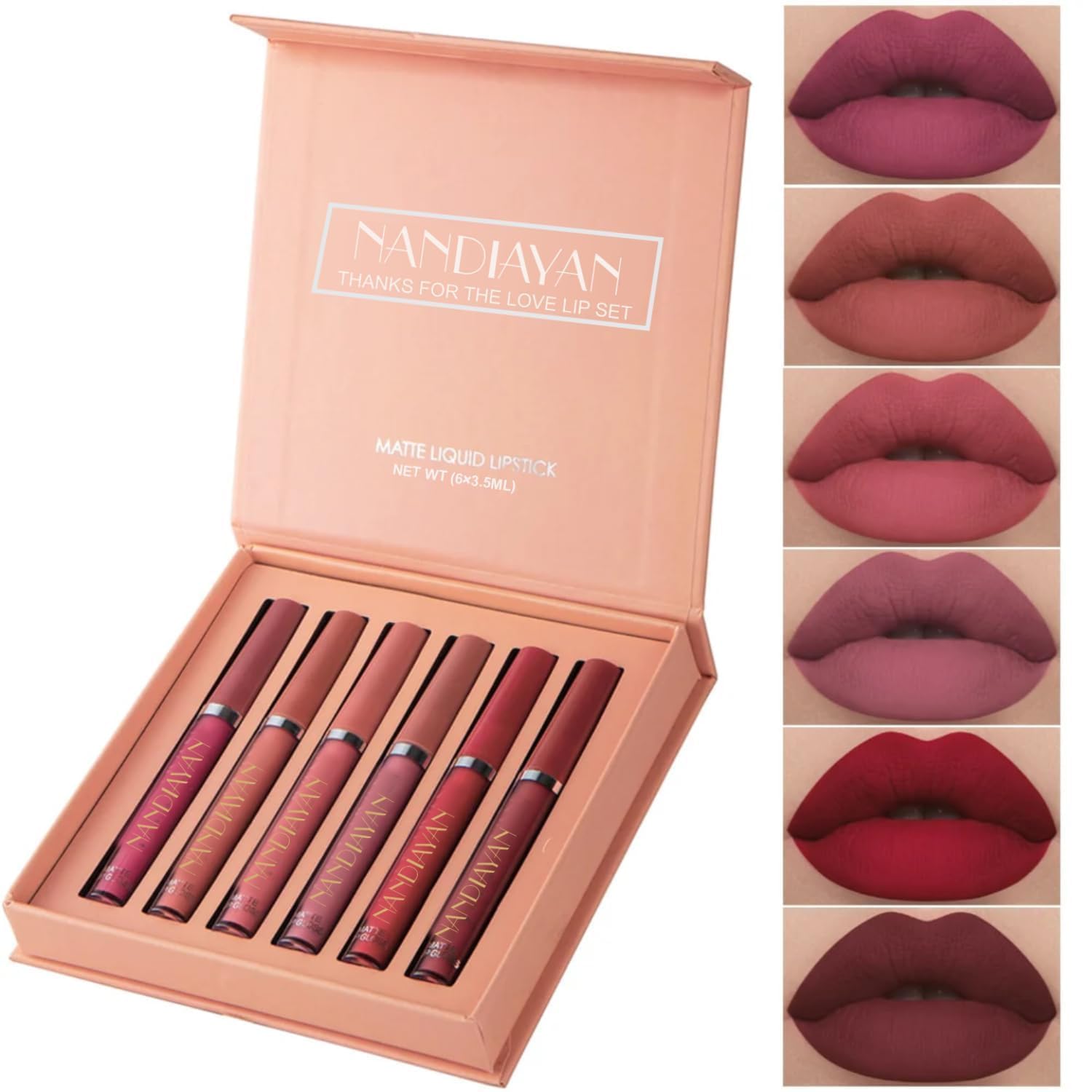 6Pcs Lipstick Combo Set - Long Lasting Liquid Lipsticks Matte Waterproof for Dusky Skin Tone & Fair Tone in Red, Brown, Nude lipstick Shades, Ideal Valentine Gift for Girlfriend & Wife-image-5