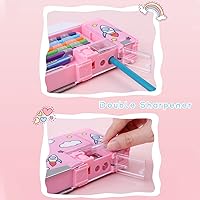 Vista 2 de Paquete de 2: estuche multifunción desplegable para niñas y niños, lindo organizador de dibujos animados con sacapuntas, horario, el mejor regalo