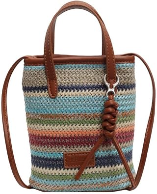 Gogobear Colorful Raffia Crossbody Purse Straw Beach Bag for Women Summer Phone Shoulder Bag with Magnetic Secure Closure