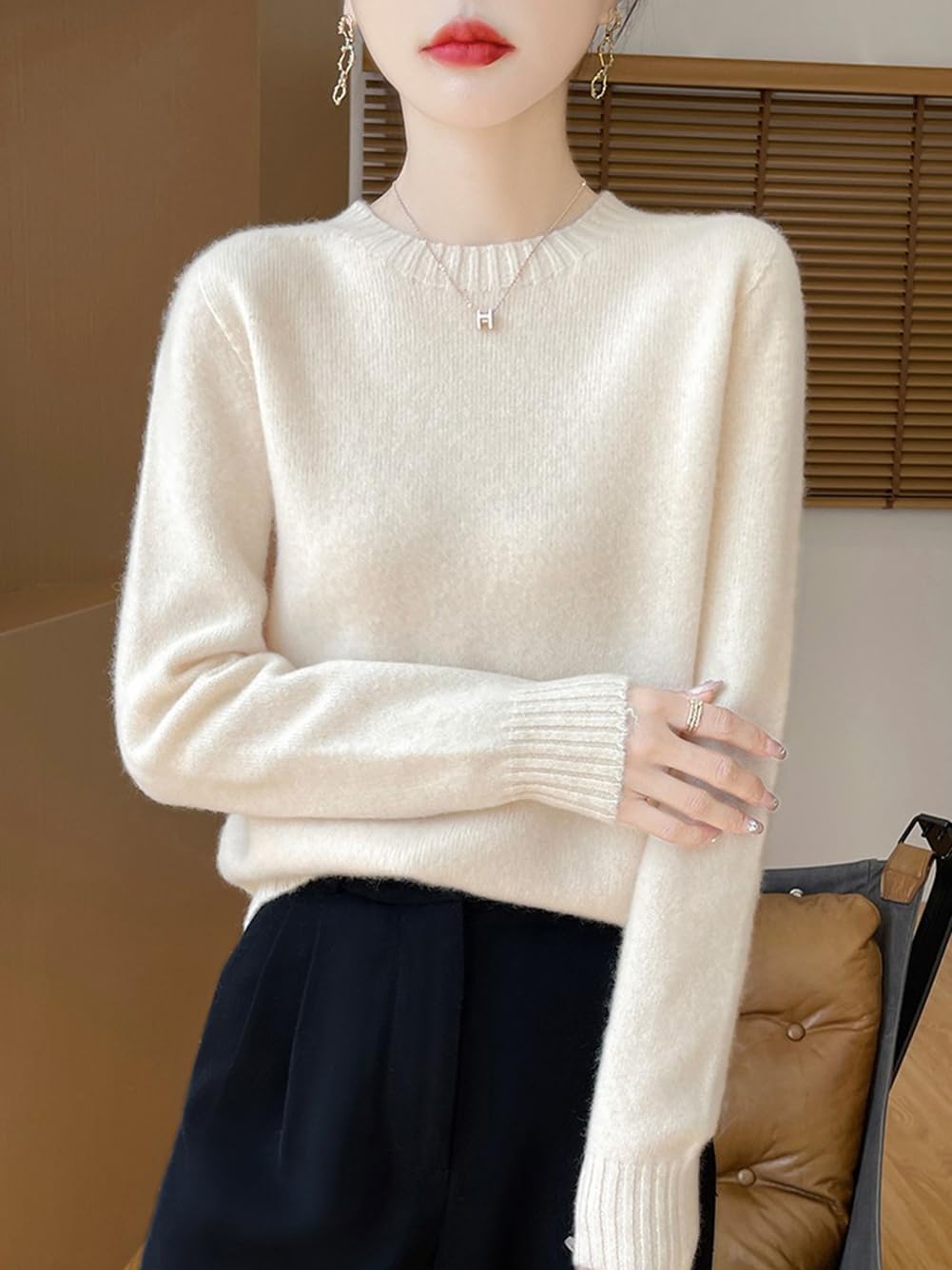 100% Merino Wool Sweaters for Women's Fall Winter Knitted Thick Pullover Long Sleeves Loose Warm Crew Neck(WQ705) - Image 6