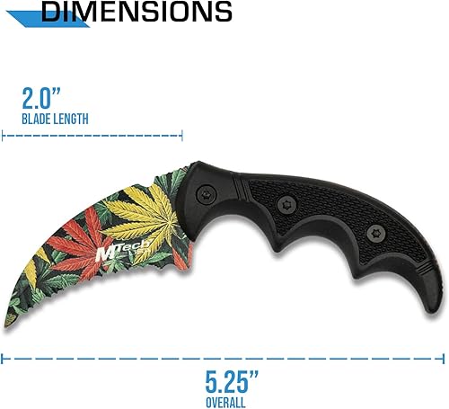 Miniatura 2 de MTECH USA Cuchillo de hoja fija - Hoja de halcón dentada con patrón de malezas multicolor, mango moldeado por inyección negro, espiga completa,